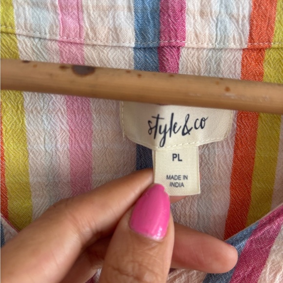 Style & Co. Pink and Purple Crop Tie Front Button Down Shirt - Picture 6 of 9